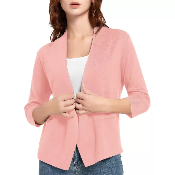 Urban CoCo Womens 34 Sleeve Cropped Open Front Cardigan Knit Lightweight V Neck Knit Bolero Shrugs with PocketsPink