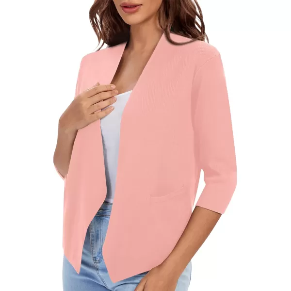Urban CoCo Womens 34 Sleeve Cropped Open Front Cardigan Knit Lightweight V Neck Knit Bolero Shrugs with PocketsPink