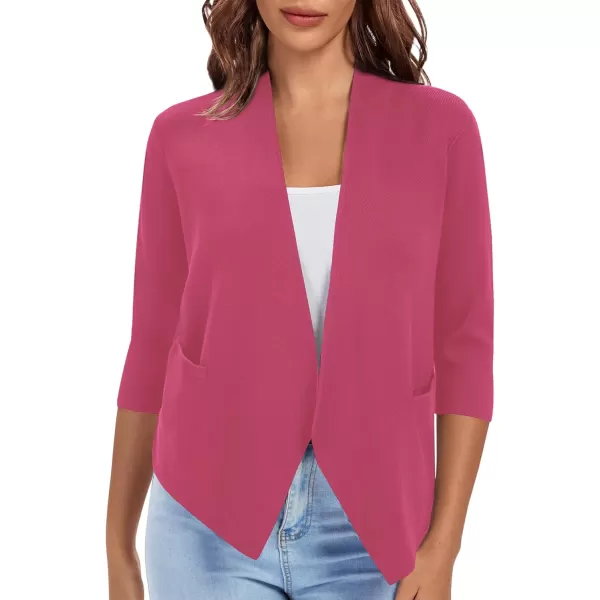 Urban CoCo Womens 34 Sleeve Cropped Open Front Cardigan Knit Lightweight V Neck Knit Bolero Shrugs with PocketsRose