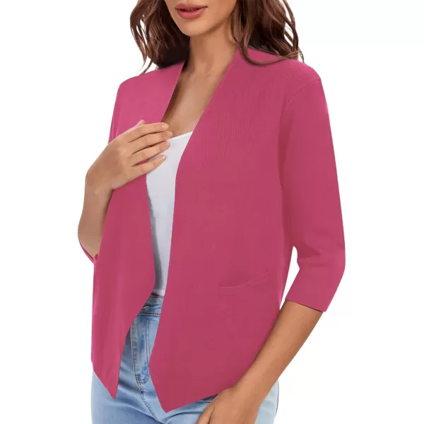 Urban CoCo Womens 34 Sleeve Cropped Open Front Cardigan Knit Lightweight V Neck Knit Bolero Shrugs with PocketsRose