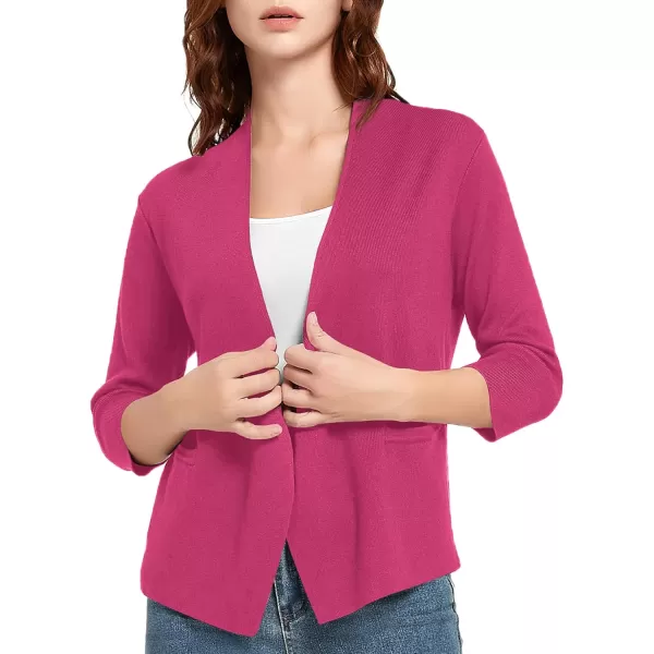 Urban CoCo Womens 34 Sleeve Cropped Open Front Cardigan Knit Lightweight V Neck Knit Bolero Shrugs with PocketsRose