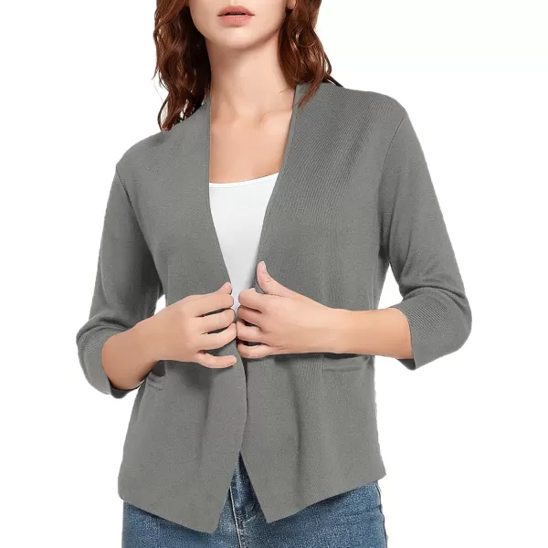 Urban CoCo Womens 34 Sleeve Cropped Open Front Cardigan Knit Lightweight V Neck Knit Bolero Shrugs with PocketsWashed Oliver