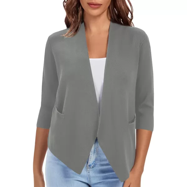 Urban CoCo Womens 34 Sleeve Cropped Open Front Cardigan Knit Lightweight V Neck Knit Bolero Shrugs with PocketsWashed Oliver