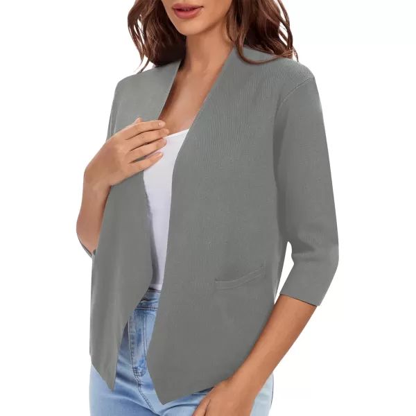 Urban CoCo Womens 34 Sleeve Cropped Open Front Cardigan Knit Lightweight V Neck Knit Bolero Shrugs with PocketsWashed Oliver