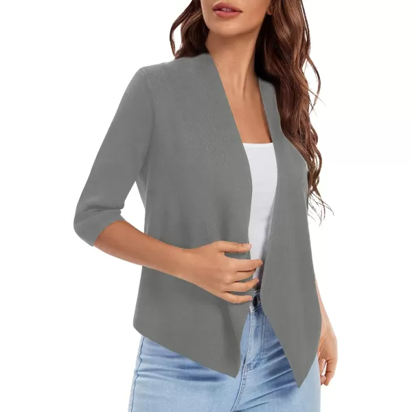 Urban CoCo Womens 34 Sleeve Cropped Open Front Cardigan Knit Lightweight V Neck Knit Bolero Shrugs with PocketsWashed Oliver