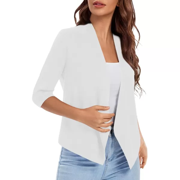 Urban CoCo Womens 34 Sleeve Cropped Open Front Cardigan Knit Lightweight V Neck Knit Bolero Shrugs with PocketsWhite