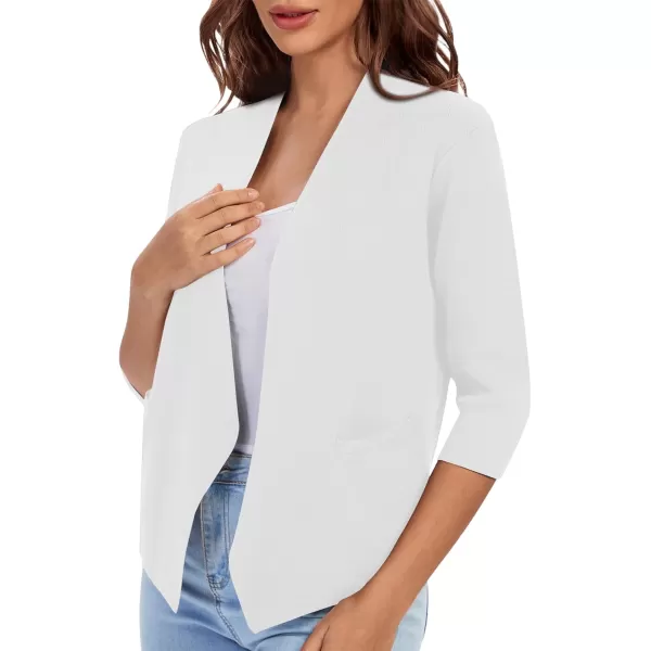 Urban CoCo Womens 34 Sleeve Cropped Open Front Cardigan Knit Lightweight V Neck Knit Bolero Shrugs with PocketsWhite