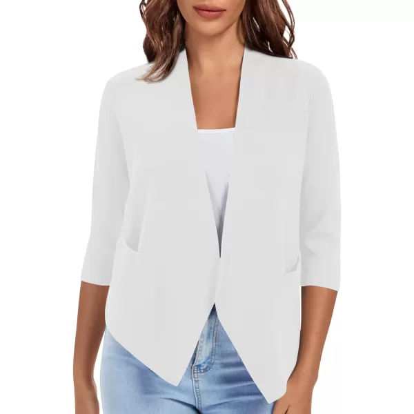 Urban CoCo Womens 34 Sleeve Cropped Open Front Cardigan Knit Lightweight V Neck Knit Bolero Shrugs with PocketsWhite