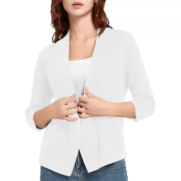 Urban CoCo Womens 34 Sleeve Cropped Open Front Cardigan Knit Lightweight V Neck Knit Bolero Shrugs with PocketsWhite