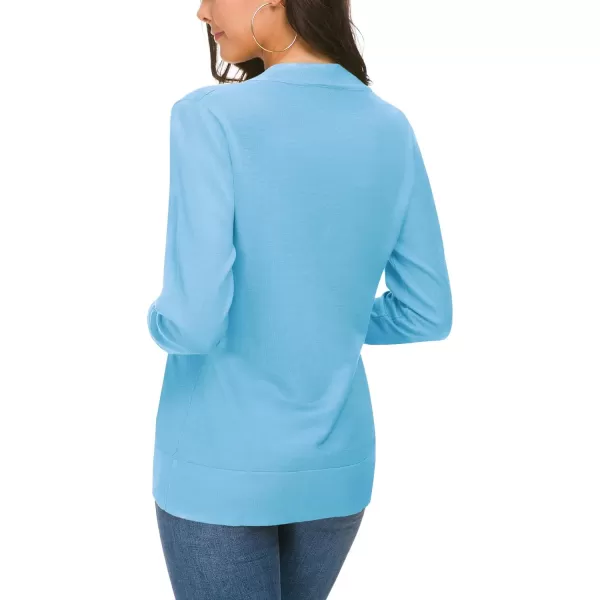 Urban CoCo Womens Long Sleeve Open Front Knit Cardigan SweaterLight Blue