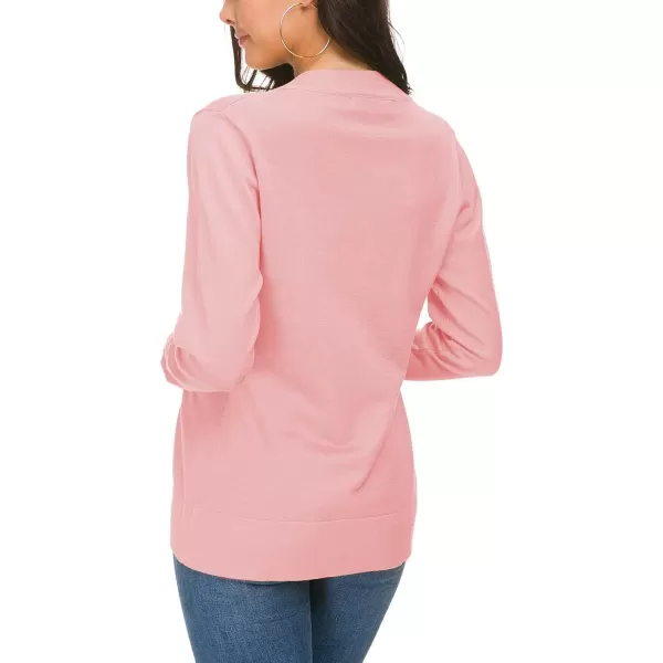 Urban CoCo Womens Long Sleeve Open Front Knit Cardigan SweaterPink