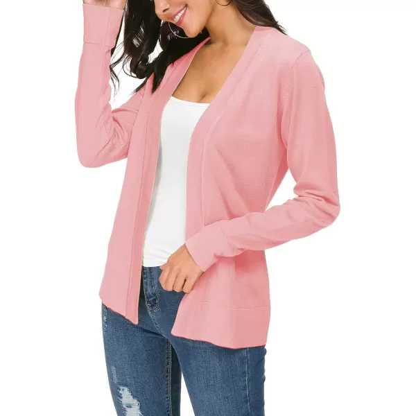 Urban CoCo Womens Long Sleeve Open Front Knit Cardigan SweaterPink