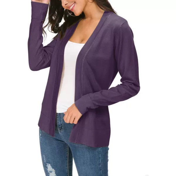 Urban CoCo Womens Long Sleeve Open Front Knit Cardigan SweaterPurple