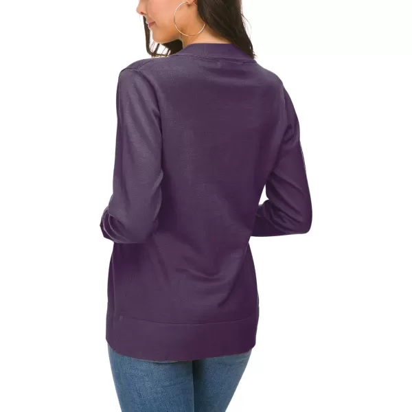 Urban CoCo Womens Long Sleeve Open Front Knit Cardigan SweaterPurple