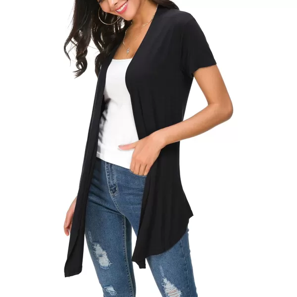 Urban CoCo Womens Open Front Short Sleeve Cardigans for Women Lightweight Summer Drape Cardigan VestBlack