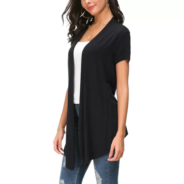 Urban CoCo Womens Open Front Short Sleeve Cardigans for Women Lightweight Summer Drape Cardigan VestBlack