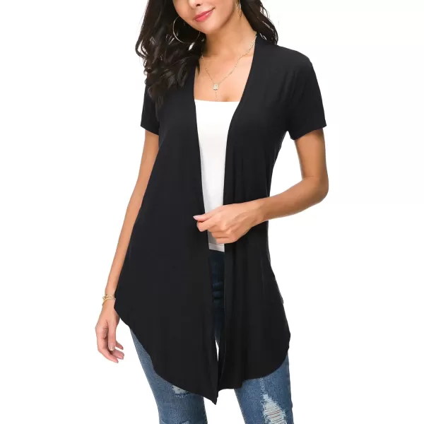 Urban CoCo Womens Open Front Short Sleeve Cardigans for Women Lightweight Summer Drape Cardigan VestBlack