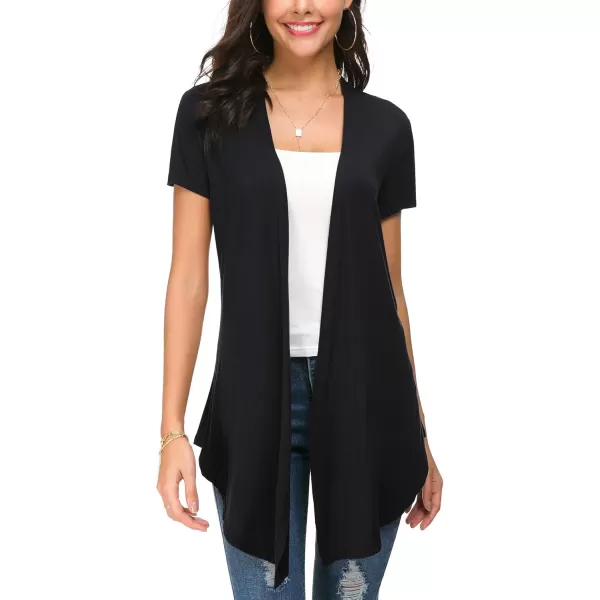 Urban CoCo Womens Open Front Short Sleeve Cardigans for Women Lightweight Summer Drape Cardigan VestBlack