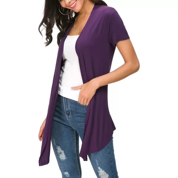 Urban CoCo Womens Open Front Short Sleeve Cardigans for Women Lightweight Summer Drape Cardigan VestDark Purple