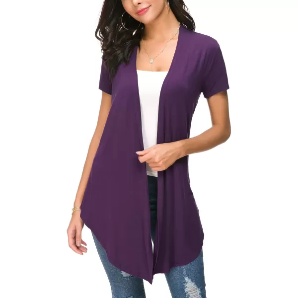Urban CoCo Womens Open Front Short Sleeve Cardigans for Women Lightweight Summer Drape Cardigan VestDark Purple