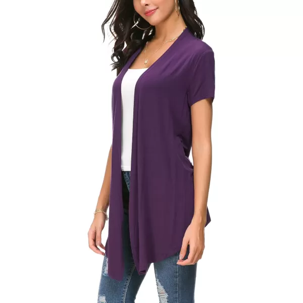 Urban CoCo Womens Open Front Short Sleeve Cardigans for Women Lightweight Summer Drape Cardigan VestDark Purple