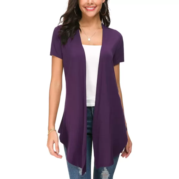 Urban CoCo Womens Open Front Short Sleeve Cardigans for Women Lightweight Summer Drape Cardigan VestDark Purple