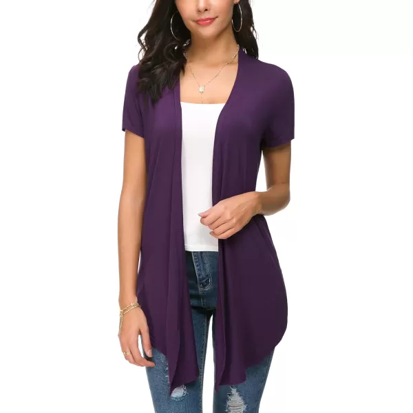 Urban CoCo Womens Open Front Short Sleeve Cardigans for Women Lightweight Summer Drape Cardigan VestDark Purple