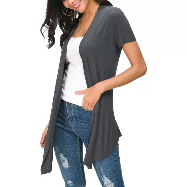 Urban CoCo Womens Open Front Short Sleeve Cardigans for Women Lightweight Summer Drape Cardigan VestDeep Grey