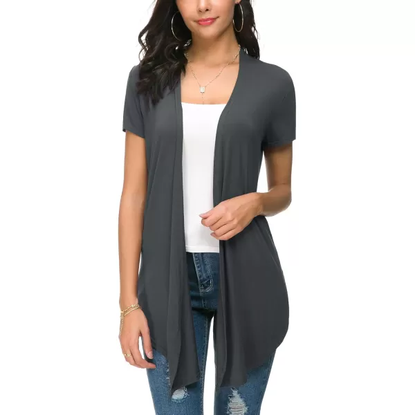 Urban CoCo Womens Open Front Short Sleeve Cardigans for Women Lightweight Summer Drape Cardigan VestDeep Grey