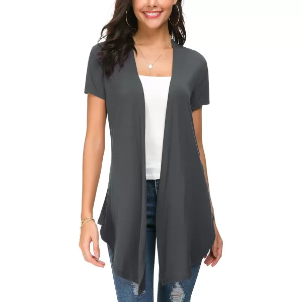 Urban CoCo Womens Open Front Short Sleeve Cardigans for Women Lightweight Summer Drape Cardigan VestDeep Grey