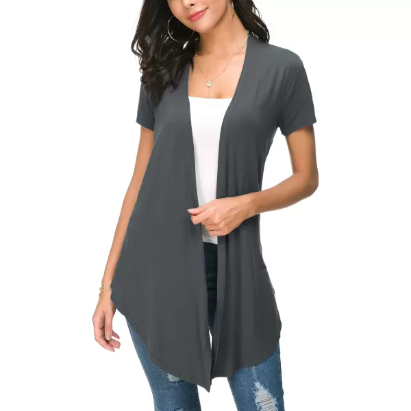 Urban CoCo Womens Open Front Short Sleeve Cardigans for Women Lightweight Summer Drape Cardigan VestDeep Grey