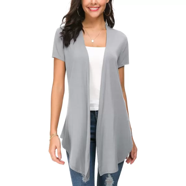 Urban CoCo Womens Open Front Short Sleeve Cardigans for Women Lightweight Summer Drape Cardigan VestLight Grey