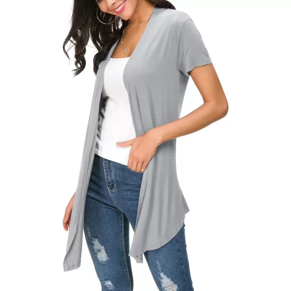 Urban CoCo Womens Open Front Short Sleeve Cardigans for Women Lightweight Summer Drape Cardigan VestLight Grey