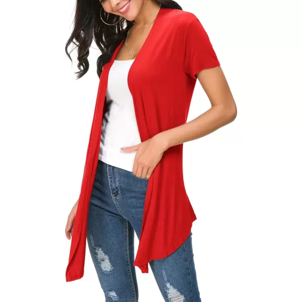 Urban CoCo Womens Open Front Short Sleeve Cardigans for Women Lightweight Summer Drape Cardigan VestRed