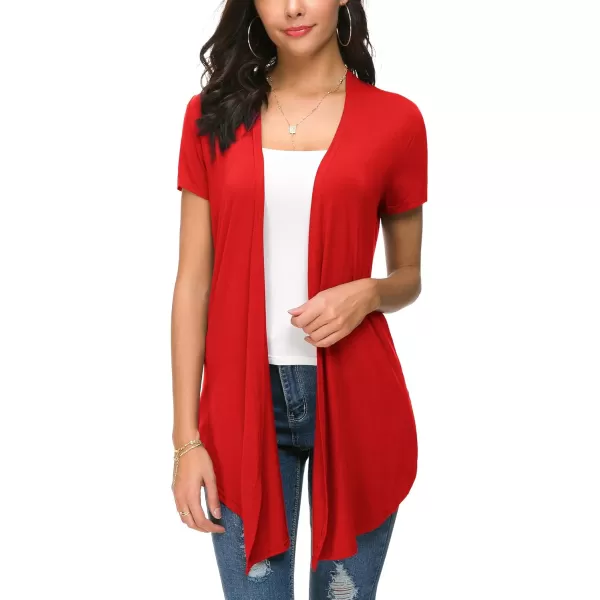 Urban CoCo Womens Open Front Short Sleeve Cardigans for Women Lightweight Summer Drape Cardigan VestRed