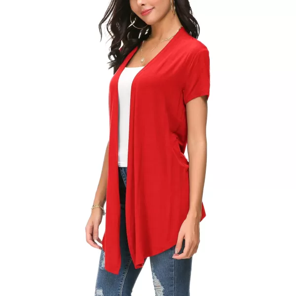 Urban CoCo Womens Open Front Short Sleeve Cardigans for Women Lightweight Summer Drape Cardigan VestRed