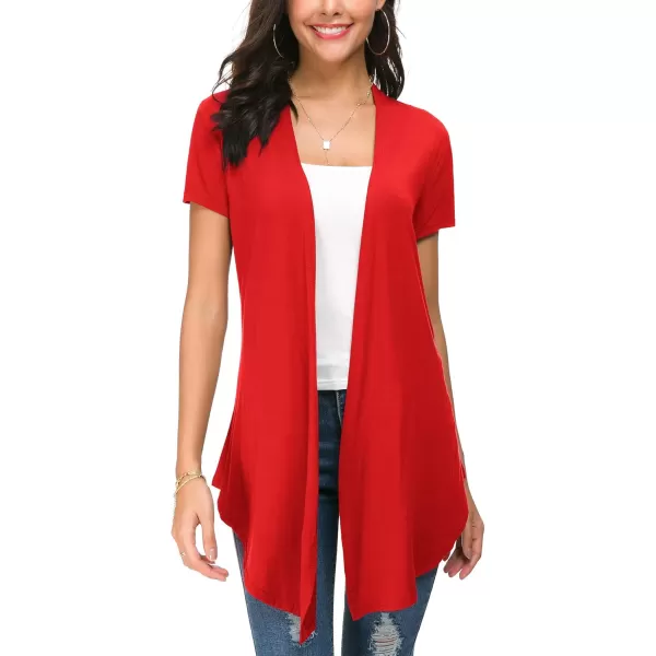 Urban CoCo Womens Open Front Short Sleeve Cardigans for Women Lightweight Summer Drape Cardigan VestRed
