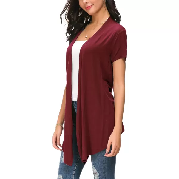 Urban CoCo Womens Open Front Short Sleeve Cardigans for Women Lightweight Summer Drape Cardigan VestWine Red