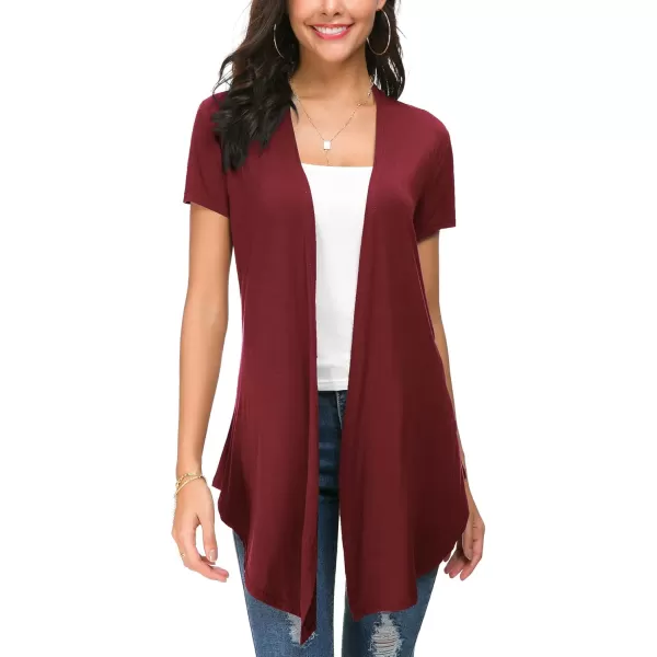 Urban CoCo Womens Open Front Short Sleeve Cardigans for Women Lightweight Summer Drape Cardigan VestWine Red