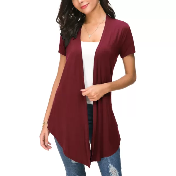 Urban CoCo Womens Open Front Short Sleeve Cardigans for Women Lightweight Summer Drape Cardigan VestWine Red
