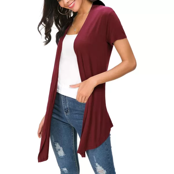 Urban CoCo Womens Open Front Short Sleeve Cardigans for Women Lightweight Summer Drape Cardigan VestWine Red