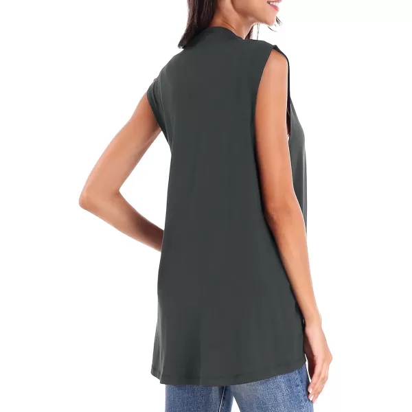 Urban CoCo Womens Sleeveless Cardigan Open Front Vest Lightweight Cool CoatDeep Grey