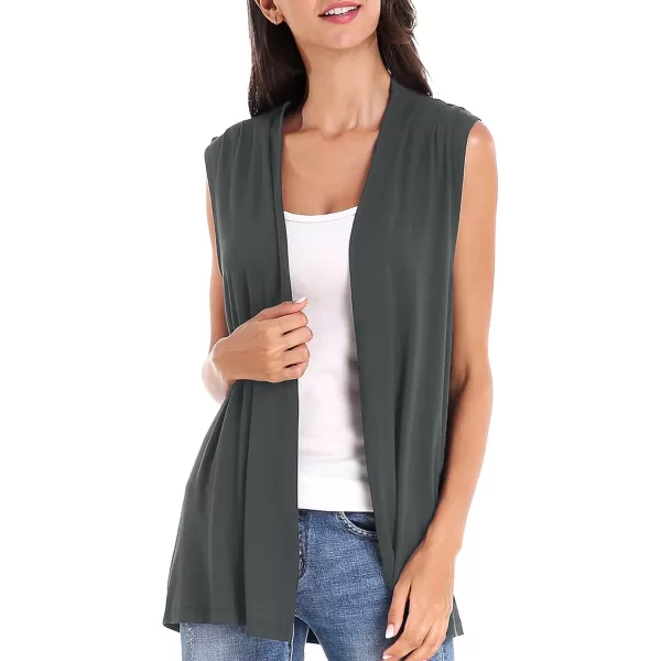 Urban CoCo Womens Sleeveless Cardigan Open Front Vest Lightweight Cool CoatDeep Grey
