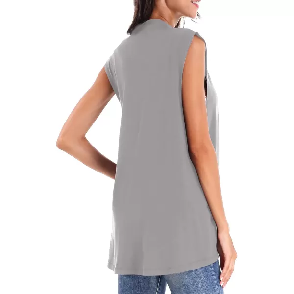 Urban CoCo Womens Sleeveless Cardigan Open Front Vest Lightweight Cool CoatLight Grey