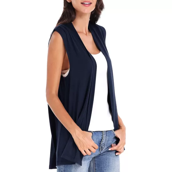 Urban CoCo Womens Sleeveless Cardigan Open Front Vest Lightweight Cool CoatNavy Blue