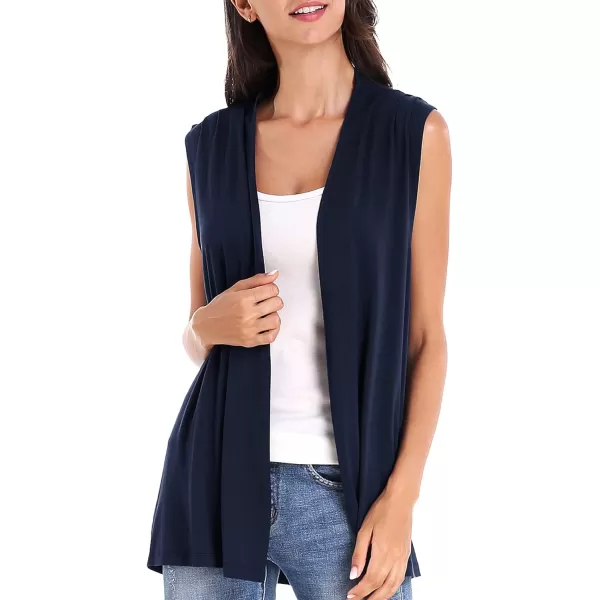 Urban CoCo Womens Sleeveless Cardigan Open Front Vest Lightweight Cool CoatNavy Blue