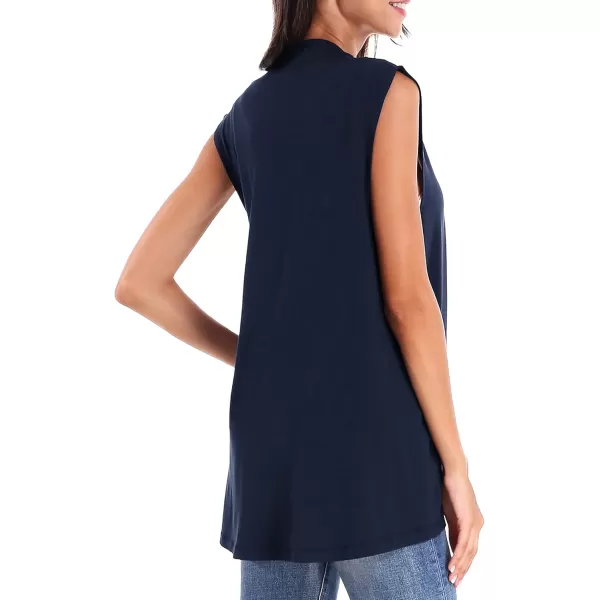 Urban CoCo Womens Sleeveless Cardigan Open Front Vest Lightweight Cool CoatNavy Blue