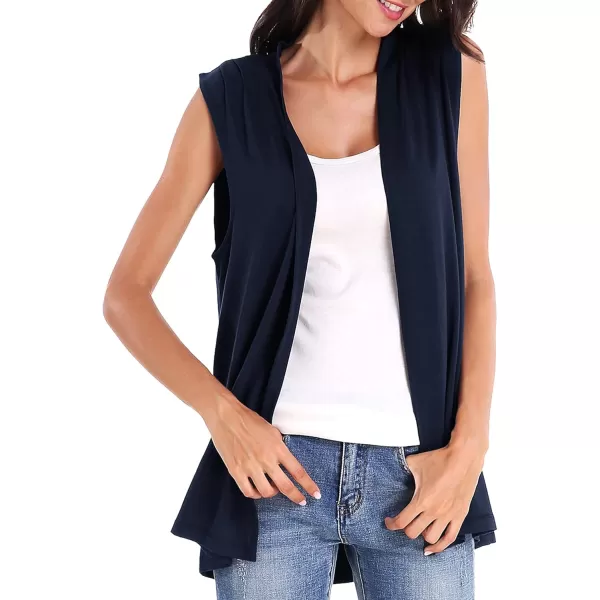 Urban CoCo Womens Sleeveless Cardigan Open Front Vest Lightweight Cool CoatNavy Blue