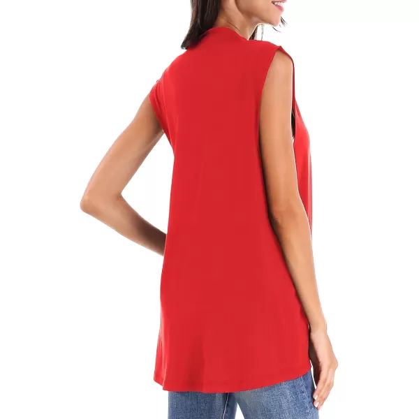 Urban CoCo Womens Sleeveless Cardigan Open Front Vest Lightweight Cool CoatRed