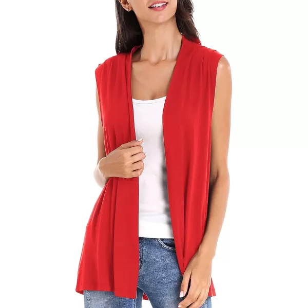 Urban CoCo Womens Sleeveless Cardigan Open Front Vest Lightweight Cool CoatRed